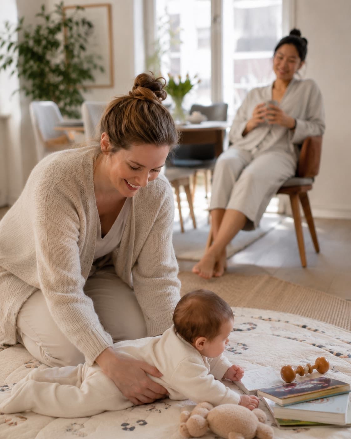 A caregiver supporting a family at home during the postpartum period.